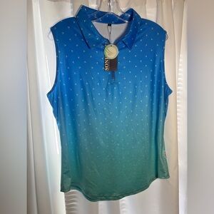 NWT SONEVEN Blue Dot Gradient Print Athletic Polo Shirt Sz  XL